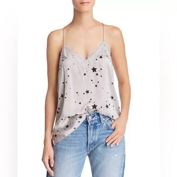 Cami NYC Tops - Cami NYC Star Print Lace Trim 100% Silk Cami Top sz L